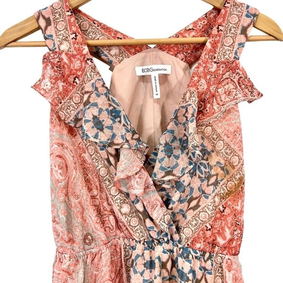 BCBGeneration Womens A Line Dress Pink Mini Patchwork Ruffle Sleeveless XS - Picture 2 of 7